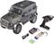 Remote-controlled off-road vehicle model in grey with remote control, charger, and batteries. Perfect for hobbies or model building.