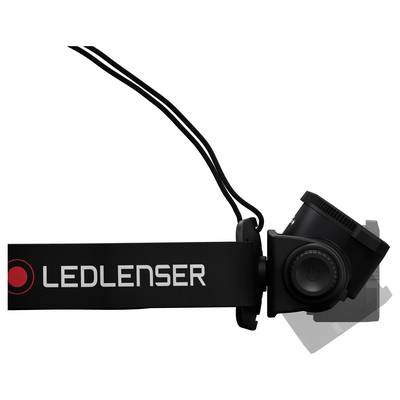 Head torch with adjustable head, black strap and 'Ledlenser' printed on it, suitable for outdoor activities.