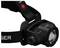 Black head torch with adjustable strap, large on/off button and focusable lens, suitable for outdoor activities.