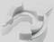 A white, circular plastic component with several curved elements, possibly a technical part.