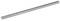 A long, silver metal rod, running diagonally from bottom left to top right on a white background.