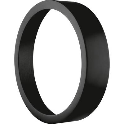 Black, round metal ring standing in side profile view.