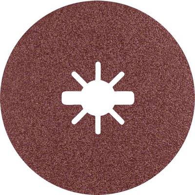 Red grinding disc sheet with a star-shaped opening in the centre, used for grinding materials.
