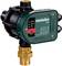 Water pump pressure switches from Metabo in green and black with indicators for operation, pump activation and restart button.