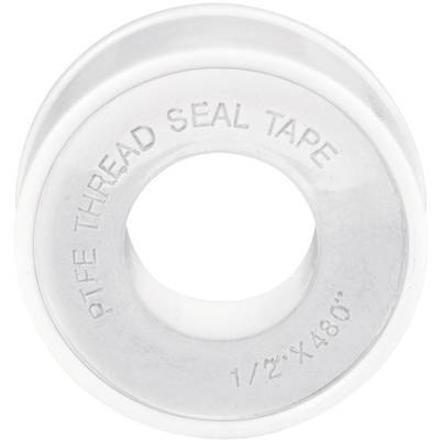Roll of PTFE thread seal tape, labelled 'PTFE Thread Seal Tape, 1/2" x 480"'.