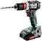 Metabo cordless drill with battery pack. Red and green design, suitable for a wide range of construction and DIY tasks.