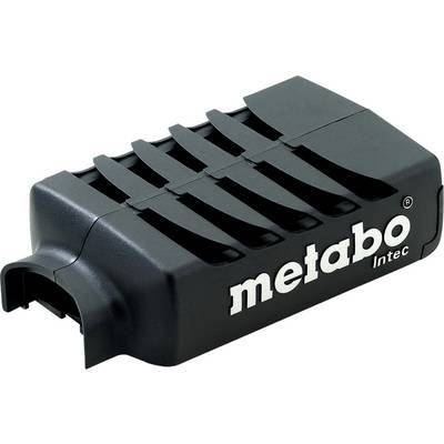 Black Metabo Intec battery charger or tool accessory with vented top slots, shown on a white background.<br>
