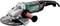 An angle grinder with a green and black colour and the inscription 'metabo'. It has a large grinding disc and a red handle.