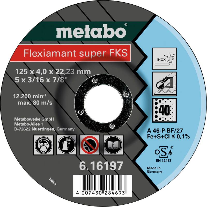 Metabo 616197000 Grinding disc (off-set) Bore diameter 22.23 mm 10 pc(s)