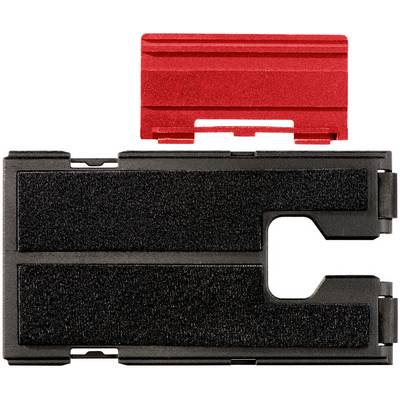 Black rectangular plastic clip with a red detachable top piece, shown on a white background.