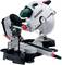 Circular saw with Metabo logo, tilting blade guard, precision guide and laser indicator, mounted on a stable, adjustable table.