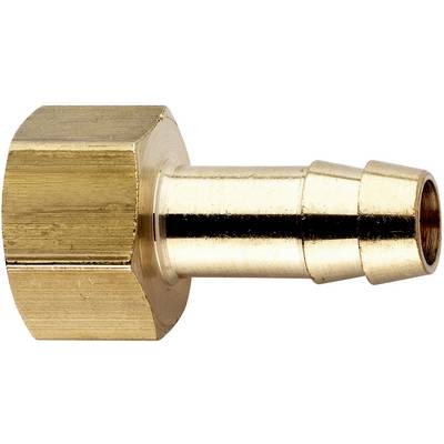 Brass hose connection with hexagonal nut on the left and straight hose nozzle on the right, suitable for flexible connections.