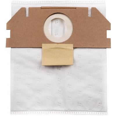 White vacuum cleaner bag with brown cardboard mounting collar and circular opening centered at the top.