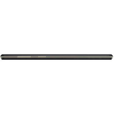 An elegant black fountain pen with golden accents, positioned horizontally.