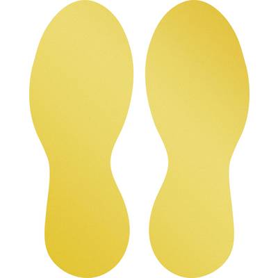 Yellow footprints stand side by side, symbolising a standing or walking person.