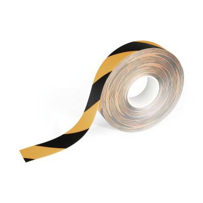 A roll of barrier tape with yellow and black diagonal stripes, often used to mark or cordon off hazardous areas.