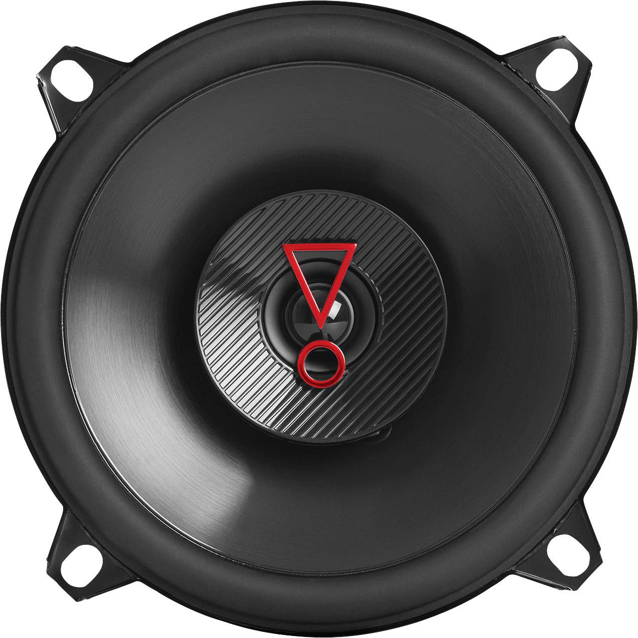 Speaker with a red, stylised exclamation mark in the centre. Potentially symbolises sound or warning.
