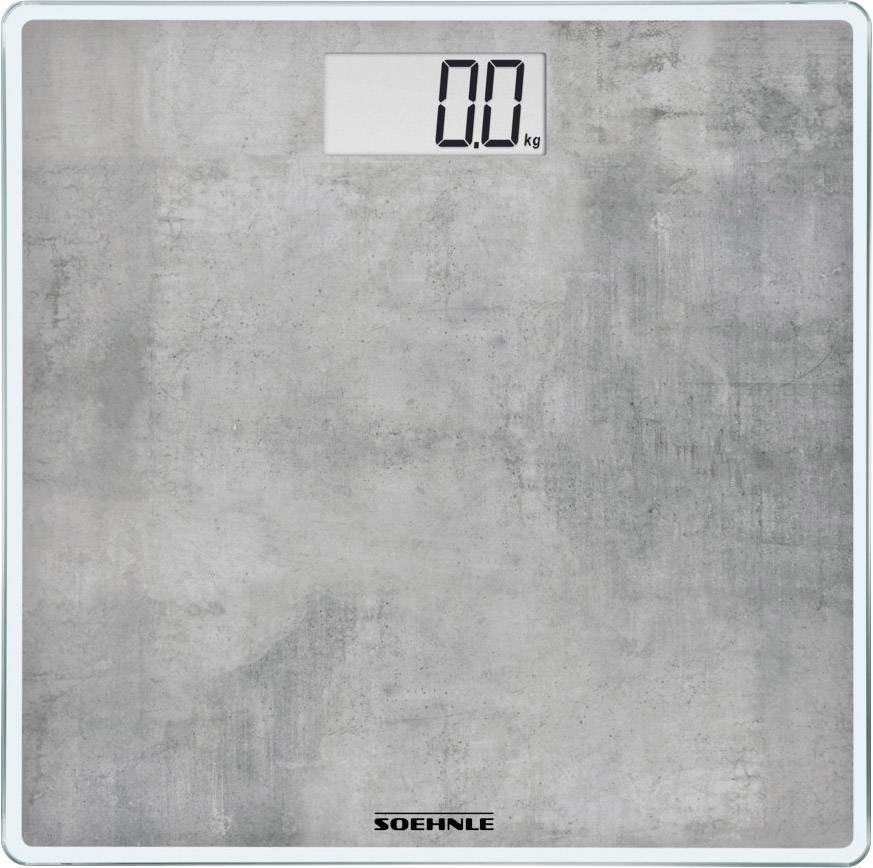 Digital scale with cement-effect finish and display '0.0 kg', by Soehnle.