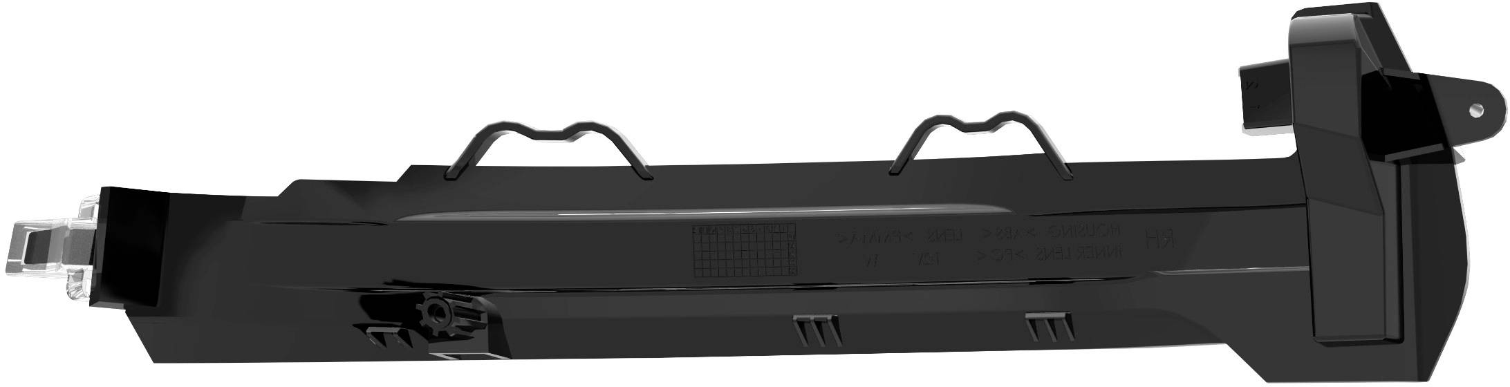 A black printer toner cartridge shown from the side, with a visible handle and connection point.