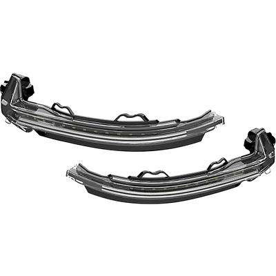 Two modern, curved LED headlight assemblies with clear covers, providing stylish automotive details and enhanced illumination.