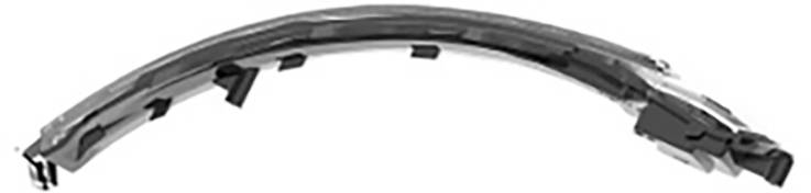 A largely enlarged, curved metal machine component with multiple different sections and connections.