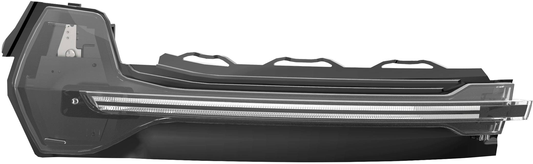 Car headlights with a modern, sleek design and integrated LED light strips, side view.