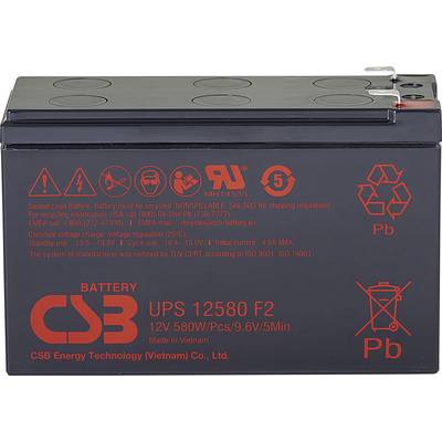 CSB Battery UPS 12580 high-rate UPS12580F2 VRLA 12 V 9.4 Ah AGM (W x H x D) 151 x 99 x 65 mm 6.35 mm blade terminal Main-0