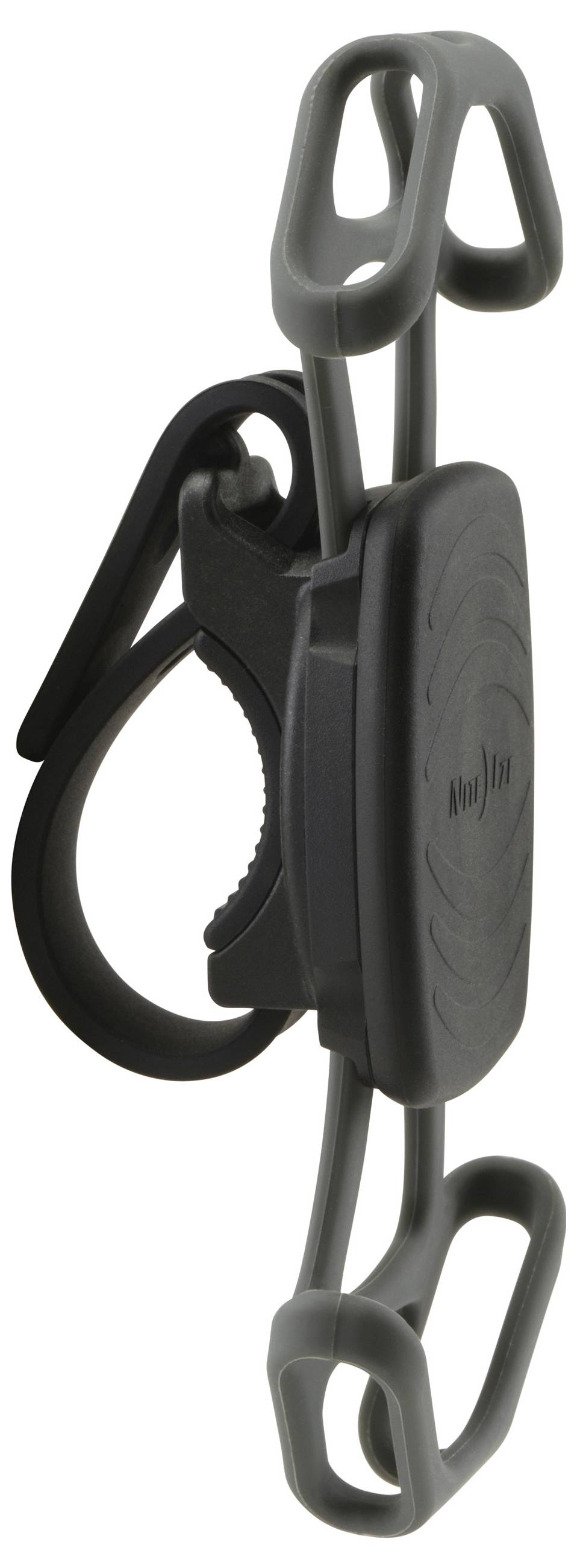 Bike phone mount with adjustable grip and elastic bands for secure attachment on handlebars.