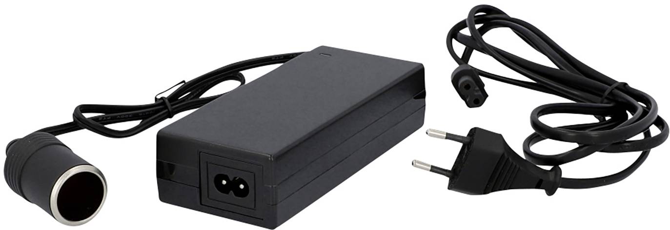Black power supply with a power cable and an EU plug. Suitable for electronic devices requiring external power supply.