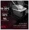 A mini AEG cooler sits on a car seat. It maintains 18-20°C for cooling and up to 65°C for warming, with a 16L capacity. Text reads 'Kühlbox für jede Fahrt'.