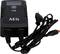 Black AEG battery charger with 4A display, two cables and an EU plug. Suitable for charging car batteries.
