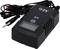 Black battery charger with digital display, cable, and plug.