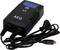 AEG Battery Charger with blue display, two cables and European plug. Shows charging information. Compact, black design.