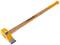 A wood-splitting hammer with a long wooden handle and yellow steel head. Ideal for splitting logs.