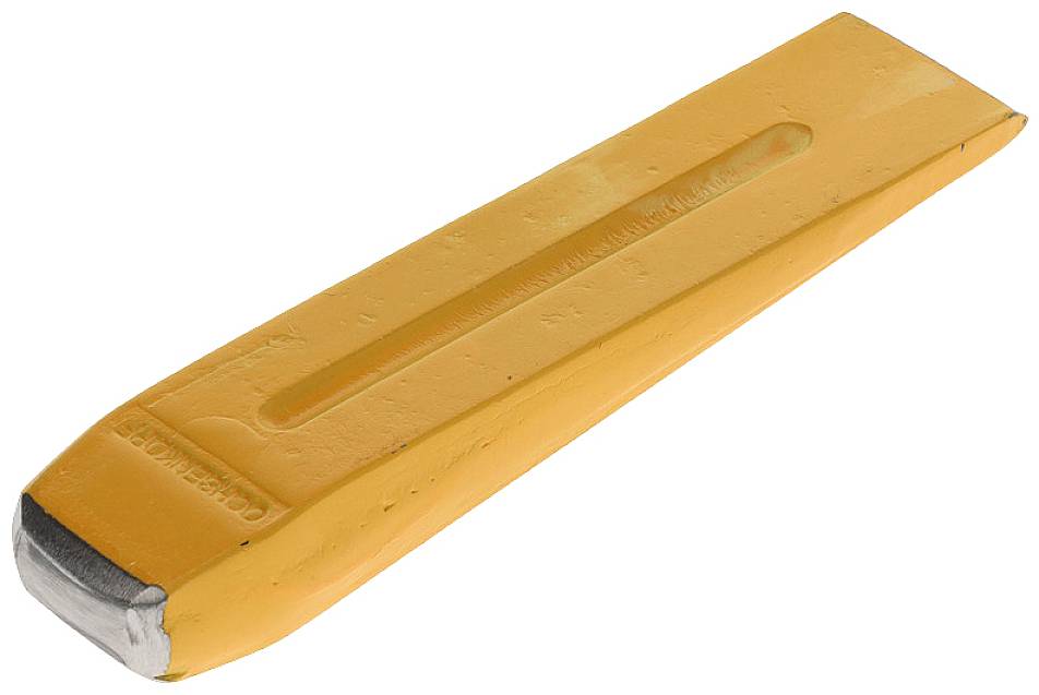 A yellow rectangular eraser with a silver tip rests on a white surface.
