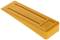 An orange wedge used as a wheel chock for vehicles. It has grooves for better grip on uneven ground.