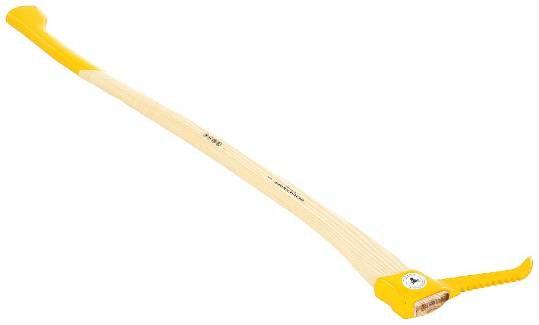 Crowbar with yellow handles and a flat end, suitable for levering and opening objects. Main tool view.