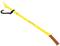 Yellow multi-functional tool with hook and handle. Used for various lifting and pulling tasks.