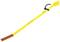 Yellow, long tool with a non-slip grip at one end and a metal hook at the other. Used for gripping or holding.