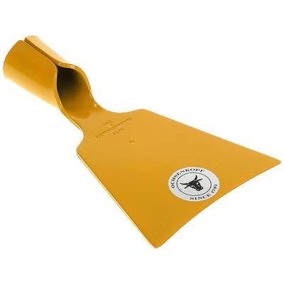 Yellow, wide metal splitting tool with 'Ox Head' logo, suitable for splitting wood.
