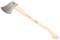 A wooden-handled axe with a metal blade, lying down. Suitable for woodworking or as an outdoor tool.