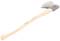 Wooden splitting axe with a long wooden handle and silver metal axe head, suitable for chopping wood logs.