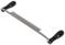 A drawknife with two wooden handles and a sharp blade, used in woodworking for smoothing and shaping wood.