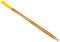 A wooden broomstick with a yellow plastic handle.