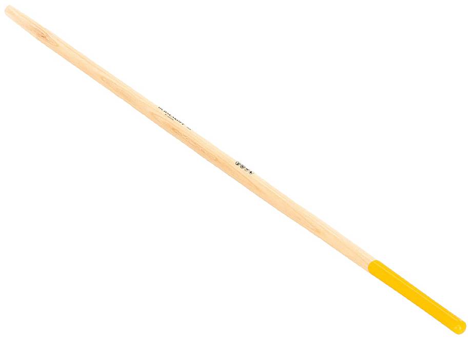 A wooden rod with a yellow end, possibly a broomstick.
