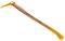 A forestry tool with a curved wooden handle and an orange tip, used for moving and positioning timber logs.