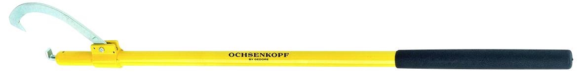 A yellow handy lever tool, called 'Oxhead', with a black handle and hook for woodworking.