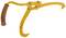 A yellow wood logging lever tool with a wooden handle and two metal hooks, used for lifting and moving tree trunks.