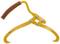 A yellow, curved tool with a non-slip handle and sharp ends, suitable for gripping and lifting wood or similar materials.