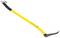 Yellow gardening tool with a long handle and curved metal blade for weed removal and soil cultivation.